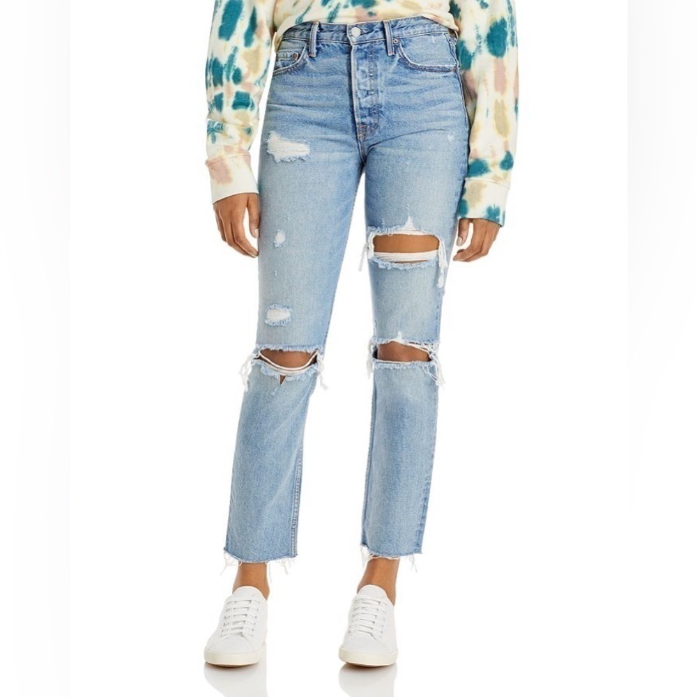 GRLFRND | Karolina Cotton Ripped Straight Jeans in A Little More Love